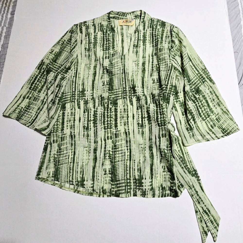 Vintage JOREDI Green & Cream Tie Dye Women's Top With Shoulder Pads